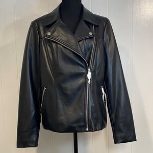 Time and Tru Jacket Moto Bikercore Sleek Faux Leather Black Size Medium